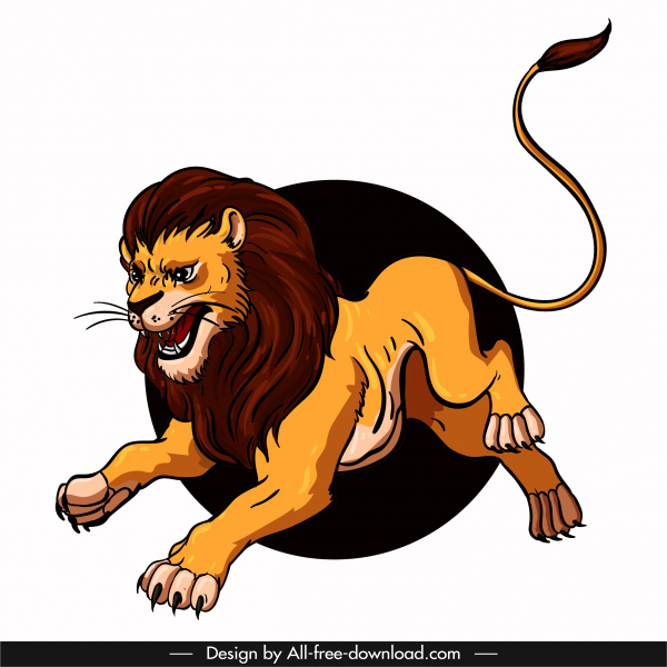lion icon playful sketch colored cartoon character