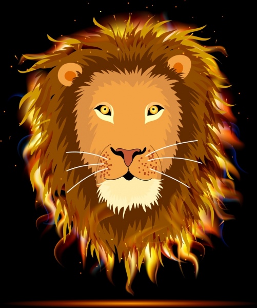 lion icon sparkling fire face design