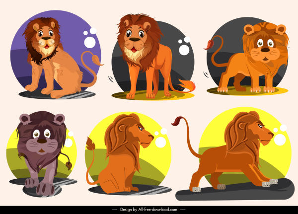 lion icons cute cartoon character sketch