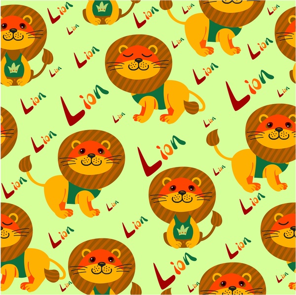 lions repeat pattern design with bright color background
