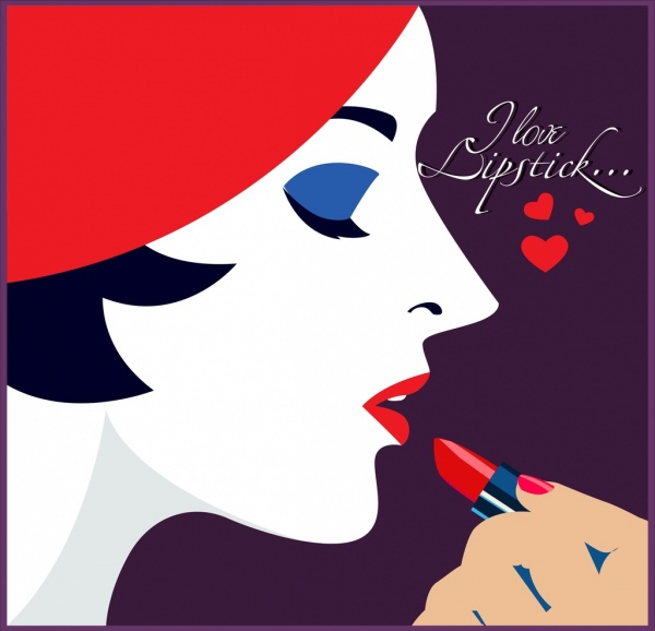 lipstick advertising woman face icon colored cartoon design