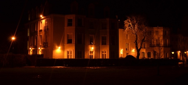 lit house at night