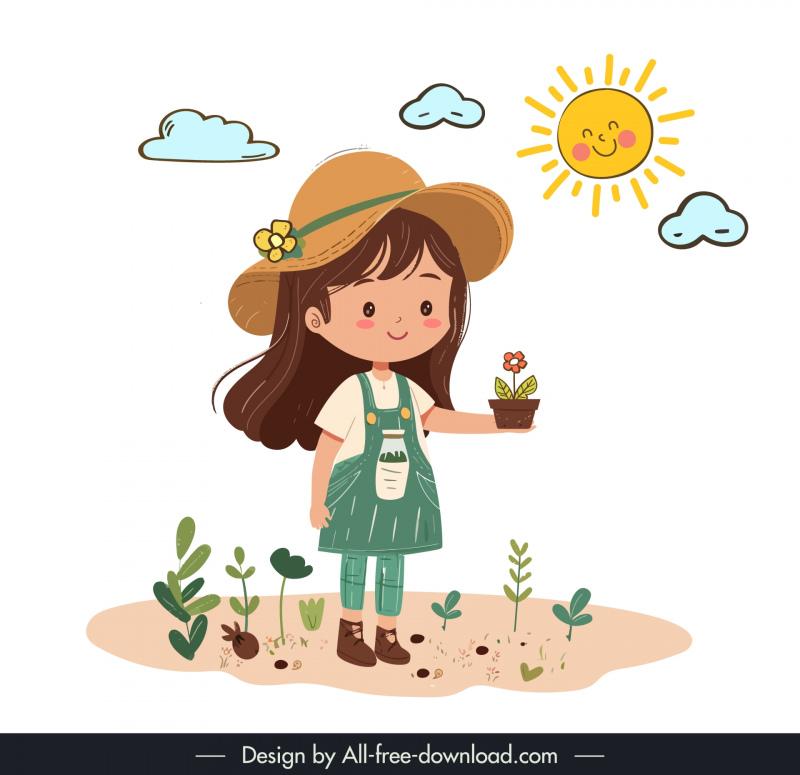  little farmer girl design elements cute cartoon 