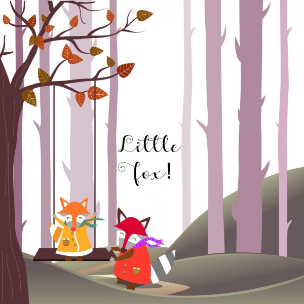 little fox background colored stylized cartoon decor