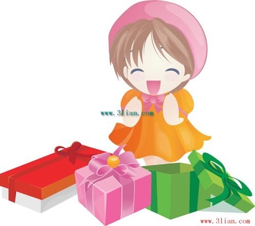 little girl gift boxes vector