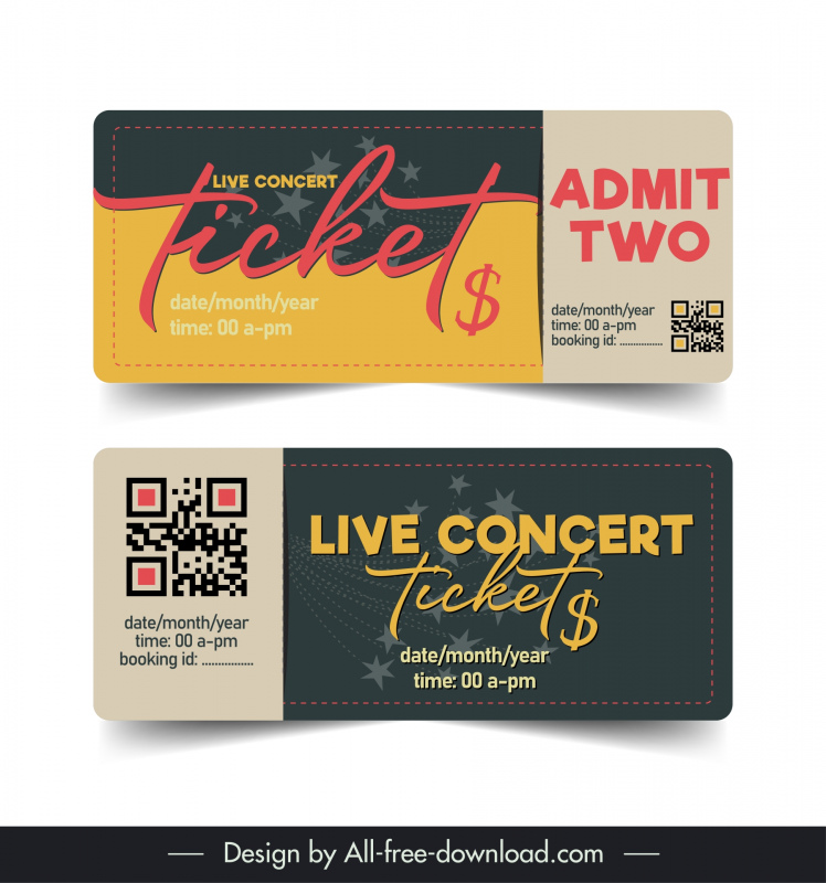 live concert ticket template flat contrast stars decor