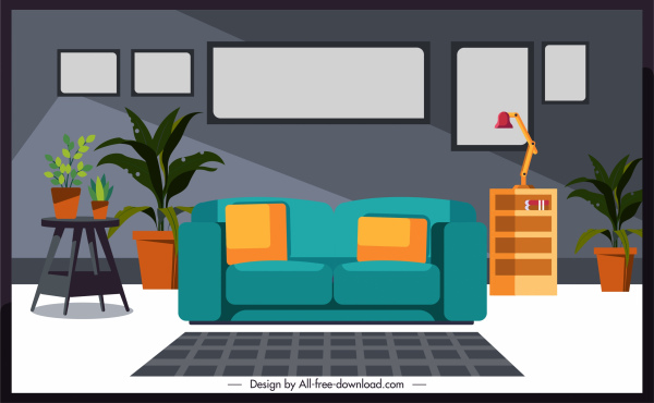 living room decor template colorful classic sketch