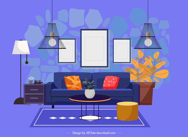 living room decor template colorful contemporary furniture sketch