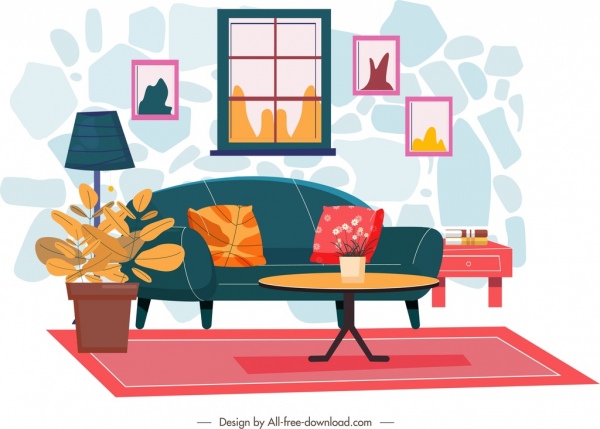living room decor template colorful warm design