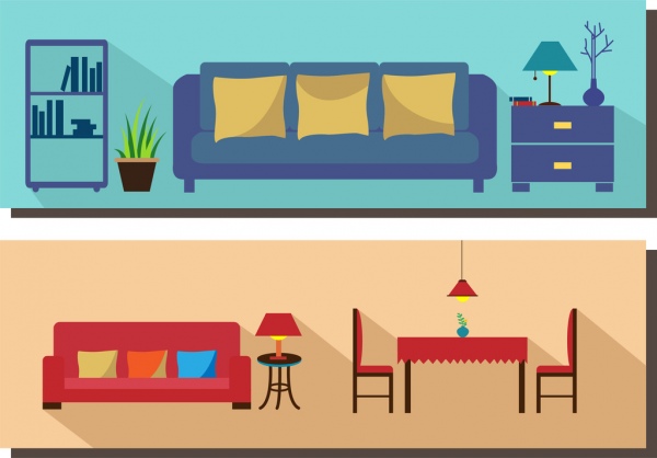 living room furniture scheme sets colored flat design