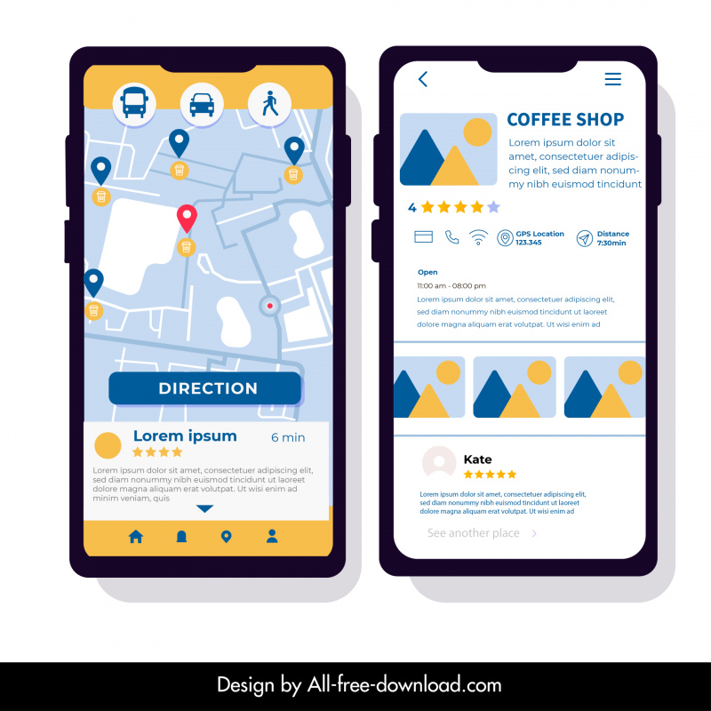 location app advertising banner  smartphone navigation elements sketch