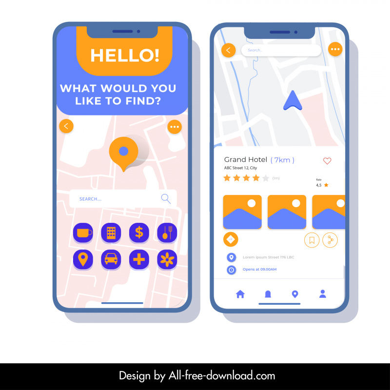 location app screens design elements flat modern sketch