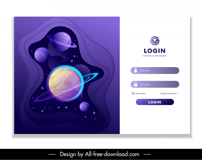 login webpage template planets sketch