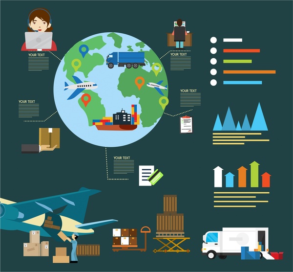 logistic concept design infographic and symbols in colors