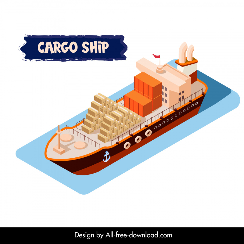 logistic seaway design element 3d cargo ship sketch