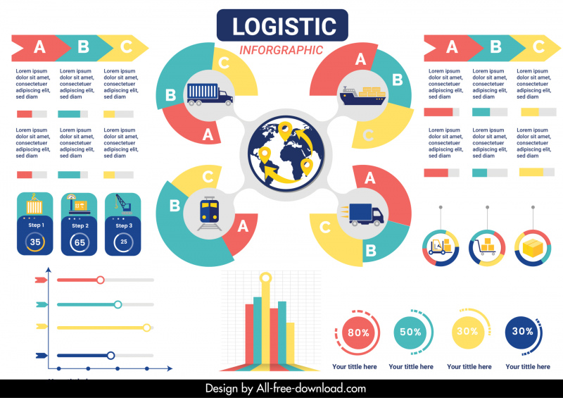 logistic transportation service infographic template flat charts vehicles elements sketch modern design 