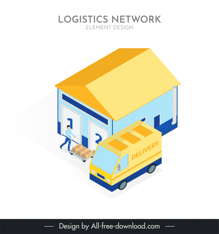 logistics design element modern 3d warehouse truck man working sketch