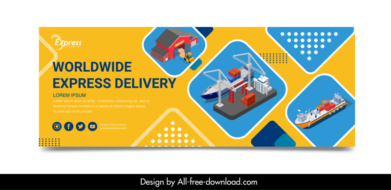 logistics express delivery facebook cover template flat geometric isolation vessel quay warehouse sketch 