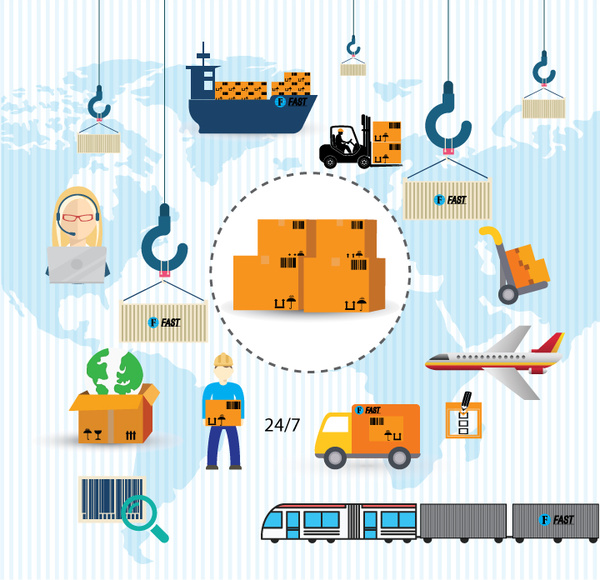 logistics icons vector illustration in colors style