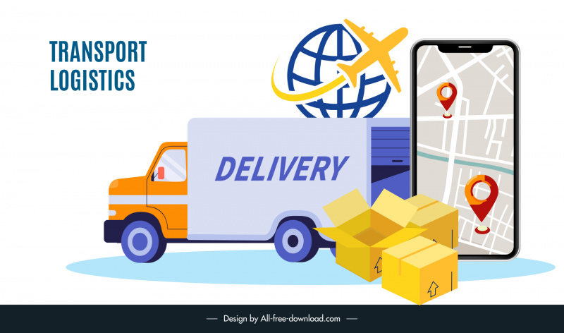 logistics transportation advertising banner truck boxes smartphone sketch