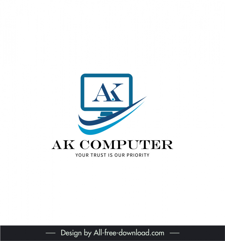 logo ak computer template flat computing screen curves decor