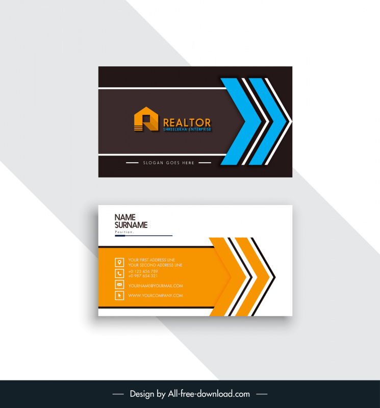 logo and name card which indicates realtor templates flat elegant stylized text arrow shapes decor