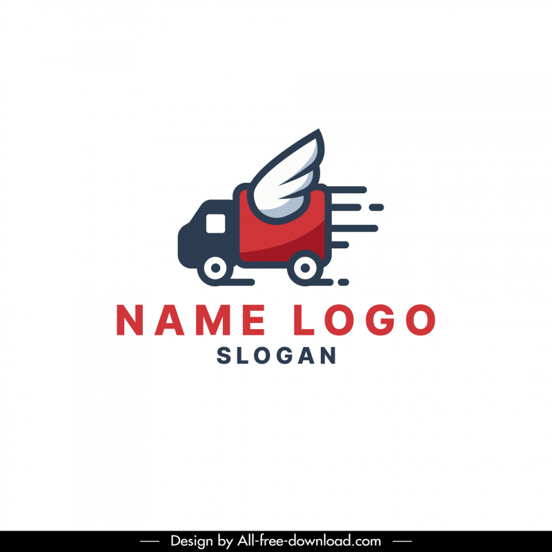 logo courier sign icon classical flat truck wing outline