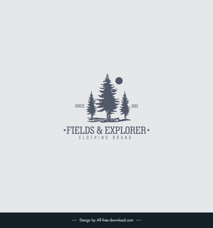 logo designed for my fields explorer clothing brand that has a classic rugged outdoors look something organic and that is inspired by nature and adventure template flat classical silhouette trees outline  