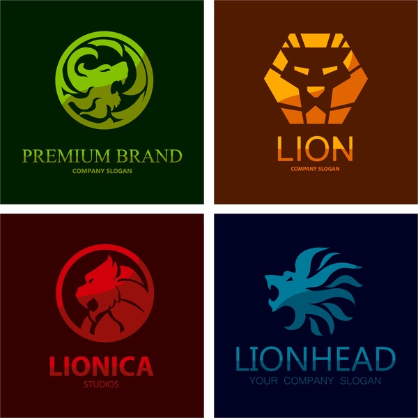 logo sets design with isolated lion emblems