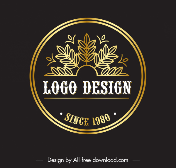 logo template golden flat leaves decor