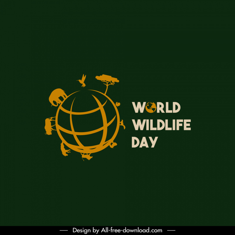 logo world wildlife day poster template globe animals silhouette sketch