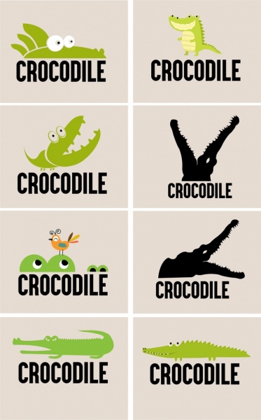 logotypes collection crocodile icons various green black design