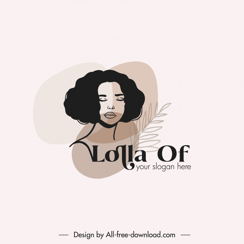 lolla of logo template flat handdrawn woman face handdrawn leaf decor 