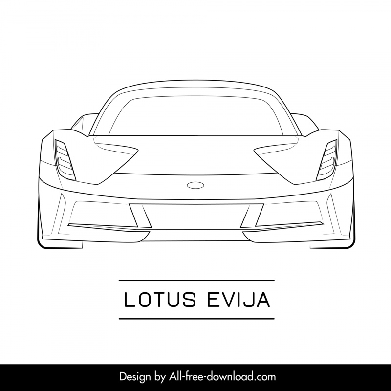 lotus evija car model icon flat black white sketch symmetric front view outline