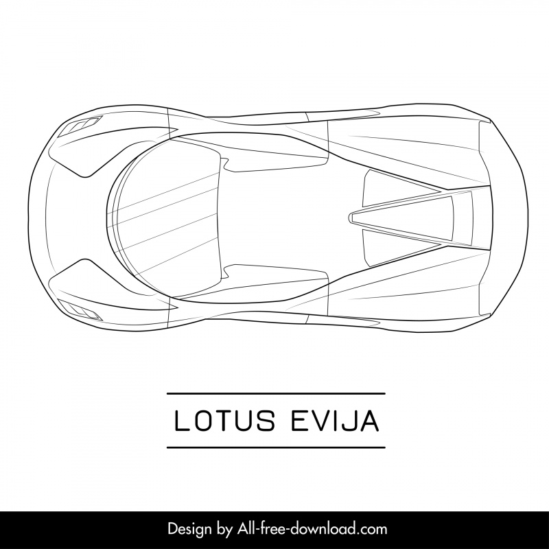 lotus evija car model icon flat symmetric top view outline black white handdrawn