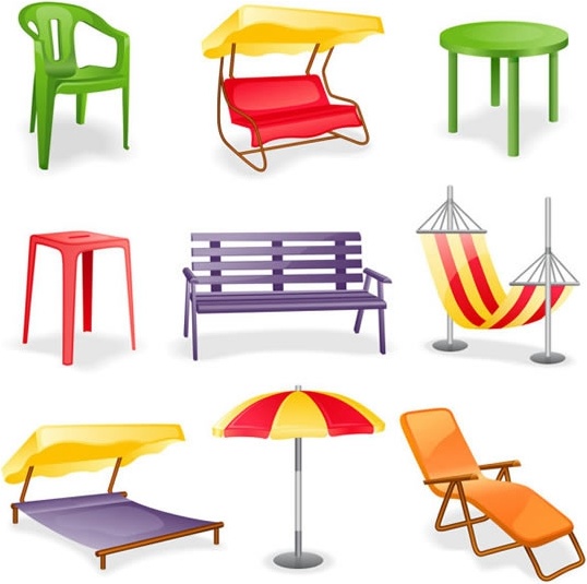 beach relax icons shiny colored 3d symbols