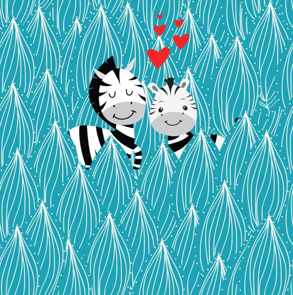 love background cute zebra icons hearts trees decor