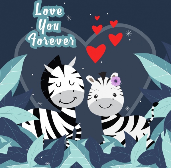 love background zebra icons cute stylized cartoon design