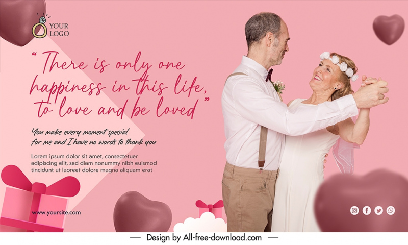 love banner template old couple dancing