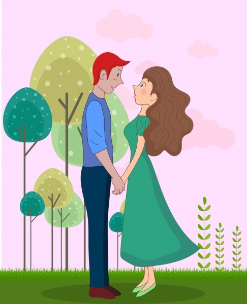 love couple background colored cartoon characters 