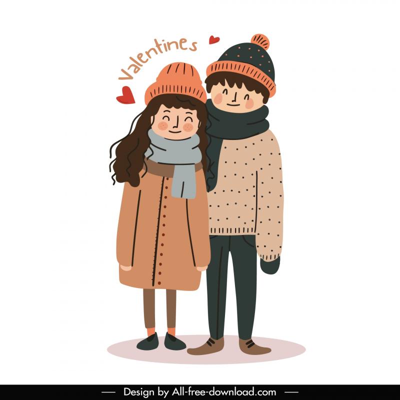 love couple design elements cute handdrawn cartoon 