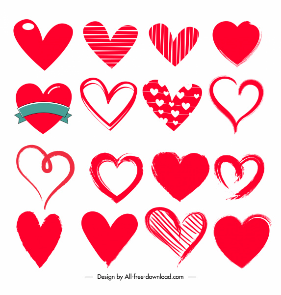 love design elements red handdrawn heart shapes sketch
