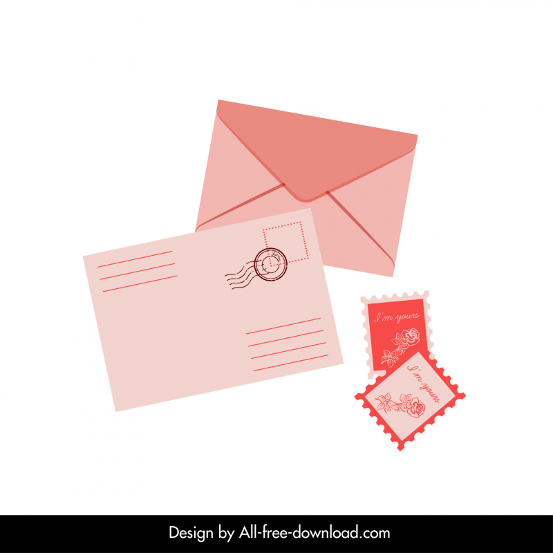 love letter with stamp design elements flat retro design