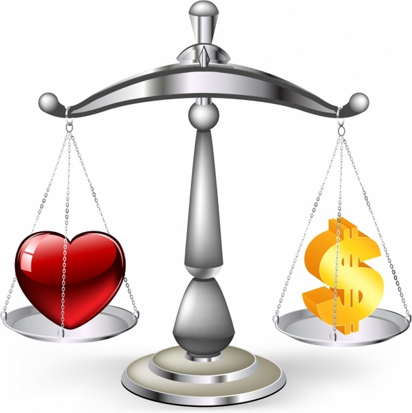 Love or money work life balance scales