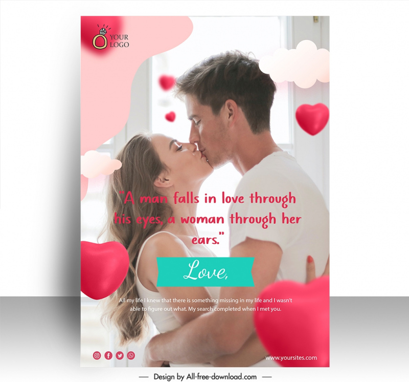 love  poster template  dynamic cute kissing couple