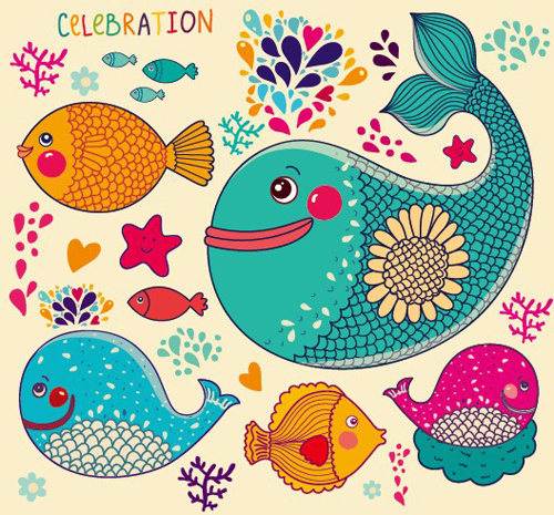 lovely cartoon fish design vector graphics