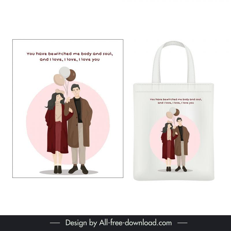 lovely couple  tote bag template cute cartoon