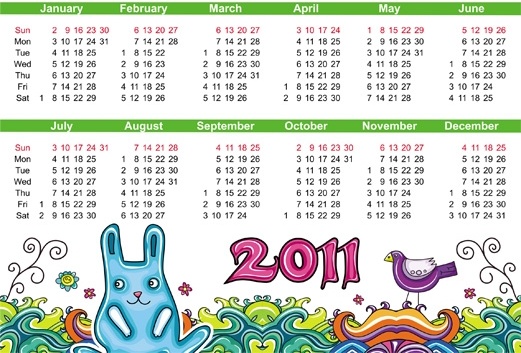 lovely handdrawn calendar 2011 vector