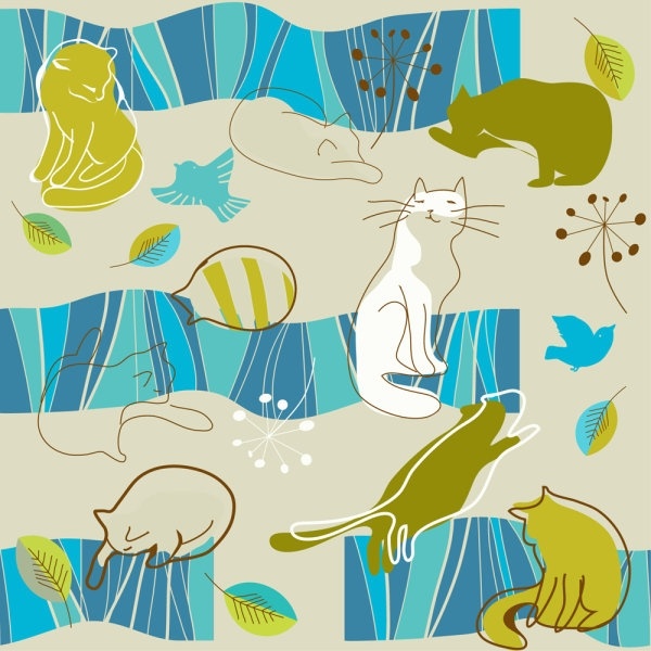 lovely lines issued cat pattern 03 vector