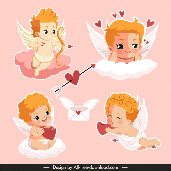 loves icons cute cupid angle sketch cartoon design